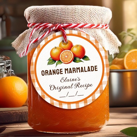 Étiquette à marmelade orange avec à damiers design