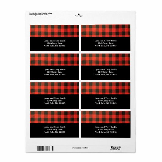 Étiquette à plaid de buffle rouge et noir (Feuille entière)