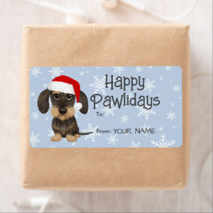 Étiquette À poils durs Dachshund Père Noël Teckel cadeau de