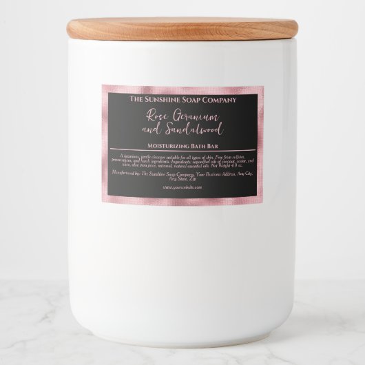 Étiquette à savon imperméable en feuille noire et  (Devant)