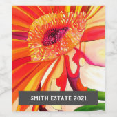 Étiquette à vin d'art floral orné d'orange gerbera (Étiquettes simples)