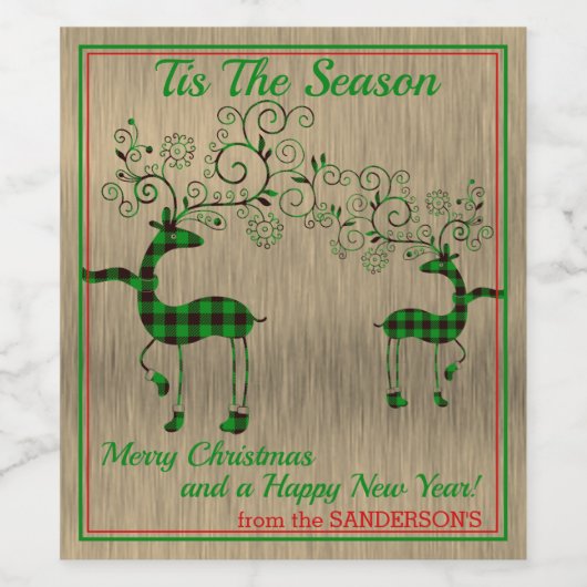 Étiquette à vin de rennes vert (Étiquettes simples)