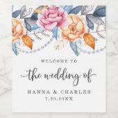 Étiquette à vin Mariage bleu-bleu-gris orange (Étiquettes simples)