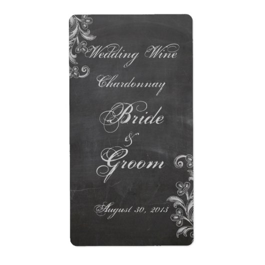 Étiquette à vin Mariage Chalkboard Floral (Devant)