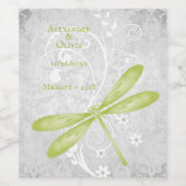 Étiquette à vin Mariage de libellules vertes (Étiquettes simples)