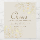 Étiquette à vin Mariage Floral or (Étiquettes simples)