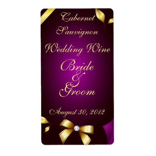 Étiquette à vin Mariage violet et or (Devant)
