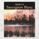 Étiquette à vin orange et jaune Sunset Pond (Étiquettes simples)