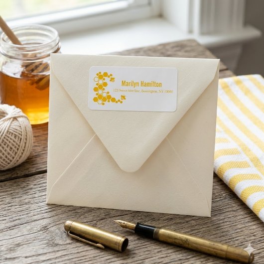 Étiquette Abeille jaune et nid d'abeilles