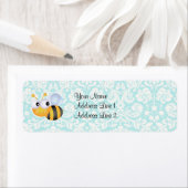 Étiquette Abeille mignonne ; modèle Damas Turquoise (En situation)