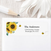 Étiquette Abeilles et tournesols Adresse de retour (En situation)