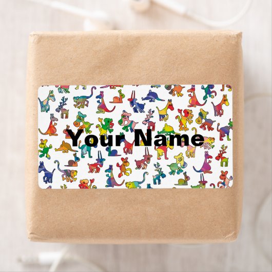 Étiquette Abstract Animals Pattern Tiles + your text (En situation)