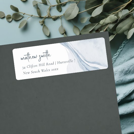 Étiquette Abstrait Blue Coastal Beach Watercolor Adresse