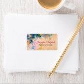 Étiquette Abstrait Floral Arrière - plan Bleu Et Beige Étiqu (En situation)