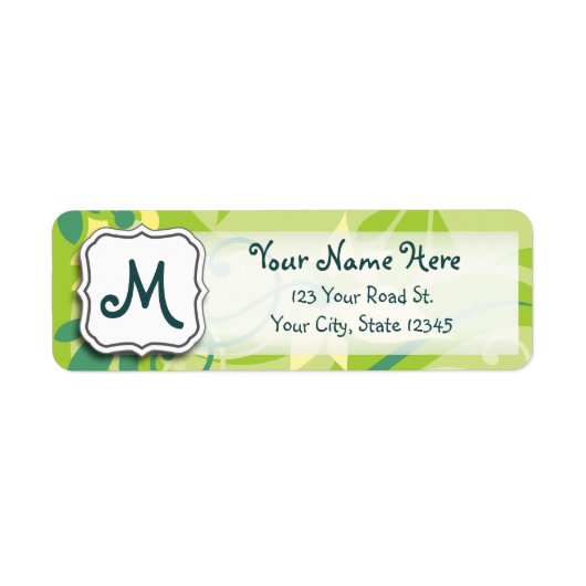 Étiquette Abstraite flamme florale vert avec Monogramme (Devant)