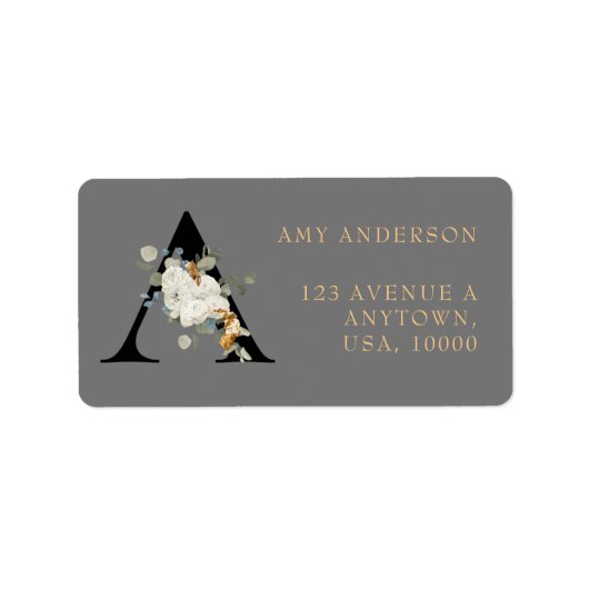 Étiquette Accents or floral blanc Monogramme A (Devant)