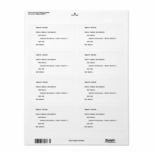 Étiquette Accueil du monde de Visual Basic Hello (Feuille entière)