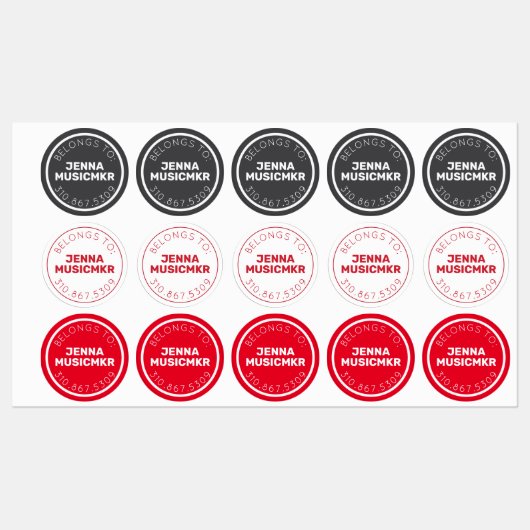 Étiquette Adhésive / Imperméable Cercle Rouge Noir (Feuille)