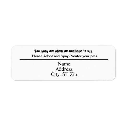 Étiquette Adopter Stériliser/Castrer Surpopulation Animale (Devant)