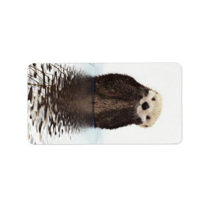 Étiquette adorable animal de loutre moelleuse mignonne