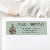 Étiquette Adorable Arbre de Noël Retro (En situation)