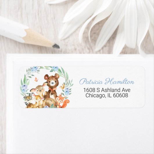 Étiquette Adorable Bois Animaux Baby shower verdoyant (En situation)