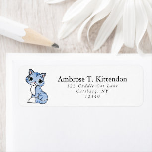 Étiquette Adorable Chat caricature Kawaii Gris et Blanc
