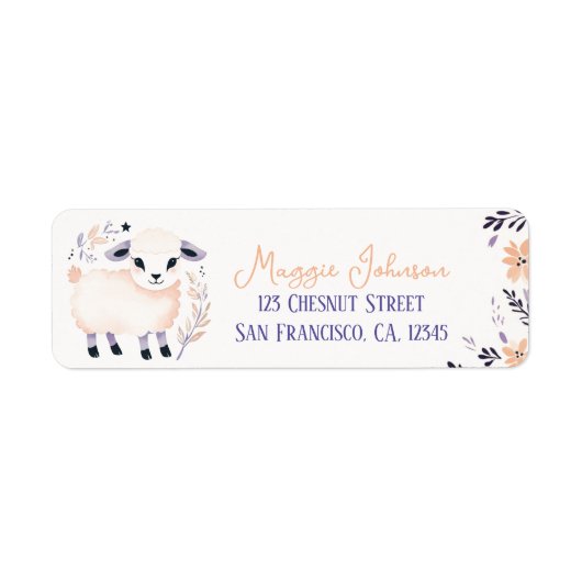 Étiquette Adorable Lamb Boho Peach Lavender Design floral - (Devant)