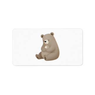 Étiquette Adorable Ours Brun à la Marguerite – Illustration