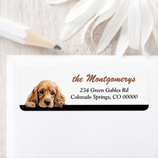 Étiquette Adorable Peeking Cocker Spaniel Dog Return Address (En situation)