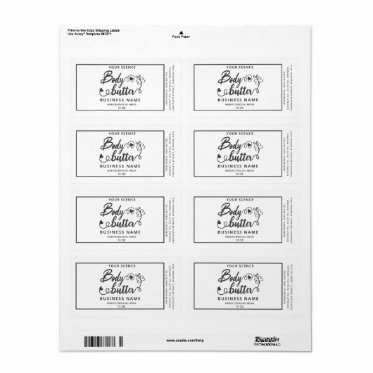 Étiquette Adorable simple script beurre corps papillon (Feuille entière)