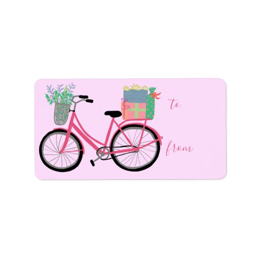 Étiquette Adorable Vélo de Noël rose Vacances Noël Cadeau (Devant)