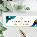 Étiquette Adresse Bat Mitzvah Moderne Or Turquoise Agate<br><div class="desc">Soyez fiers, réjouissez-vous et célébrez ce jalon de votre Bat Mitzvah préférée chaque fois que vous utilisez cette étiquette d'adresse de retour personnalisée, cool, unique et moderne ! Une typographie audacieuse, bleu sarcelle foncé et doré faux et une étoile de David dorée faux se superposent sur un fond blanc simple...</div>