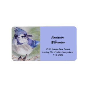 ÉTIQUETTE ADRESSE BLEUE D'OISEAU D'AQUARELLE