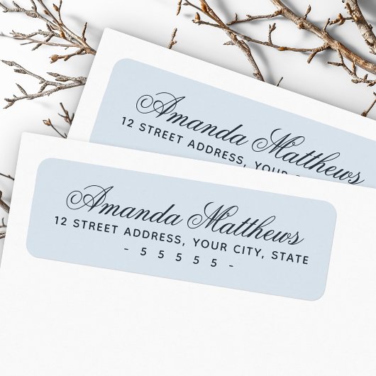 Étiquette Adresse calligraphique chic tendance bleu poussiér