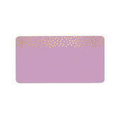 Étiquette ADRESSE chic rustique faux or confetti violet (Devant)