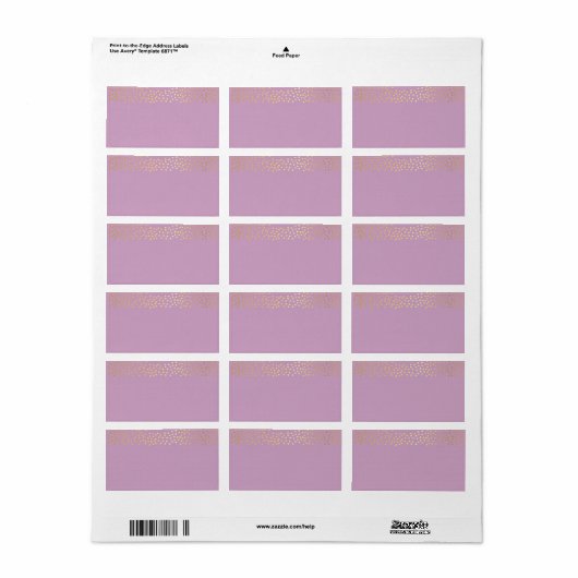 Étiquette ADRESSE chic rustique faux or confetti violet (Feuille entière)