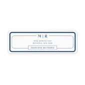 Étiquette Adresse Classique Monogramme Bordure Bleu Marine F (Devant)