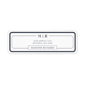 Étiquette Adresse Classique Monogramme Bordure Bleu Marine F (Devant)