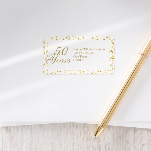 Étiquette Adresse Cœurs Dorés 50e Anniversaire de Mariage