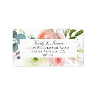 Étiquette Adresse d'arrangement floral rose et blanc