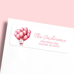 Étiquette Adresse de Baby Shower Fille Aquarelle Ballons Ros