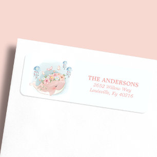 Étiquette Adresse de Baby Shower Fille Méduse Baleine Rose
