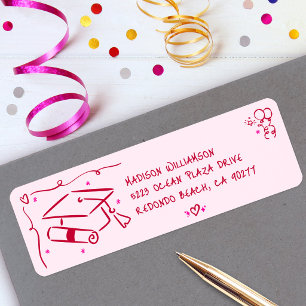 Étiquette Adresse de chapeau de remise de diplôme dessiné à 