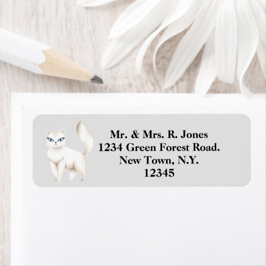 Étiquette Adresse de chat blanc perse (En situation)