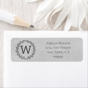 Étiquette Adresse de couronne de monogramme gris