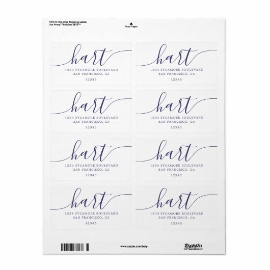 Étiquette Adresse de famille élégante Navy Script (Feuille entière)