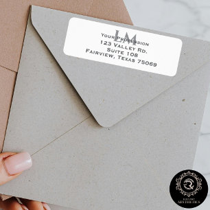 Étiquette Adresse de la marque Monogramme Gris Taupe Moderne