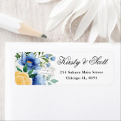 Étiquette Adresse de l'aquarelle bleu et jaune Fleurs (En situation)