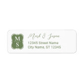 Étiquette Adresse de mariage au monogramme vert (Devant)